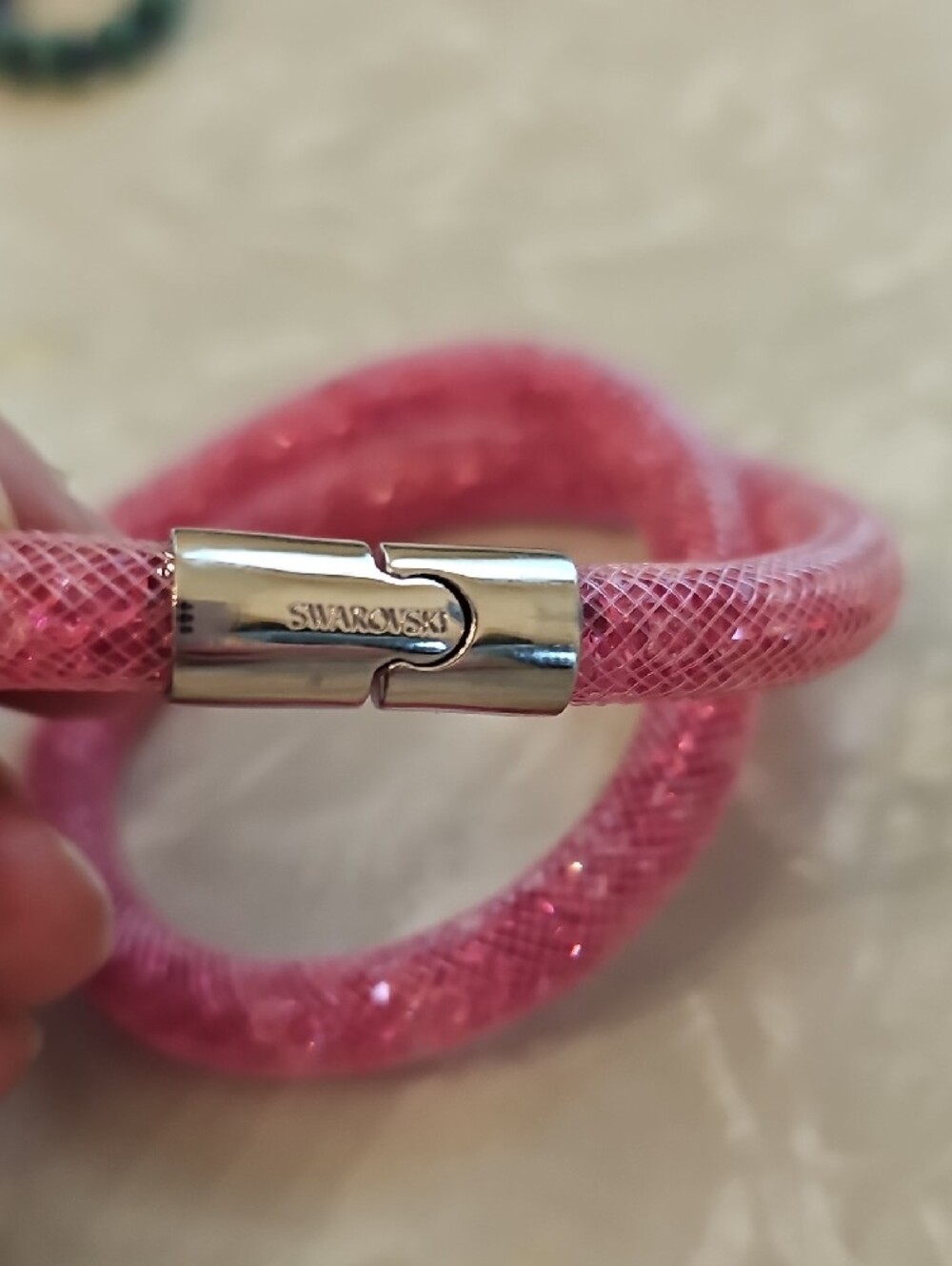 Swarovski Pink Sparkle Mesh Wrap Bracelet with Silver Clasp - Picture 2 of 3